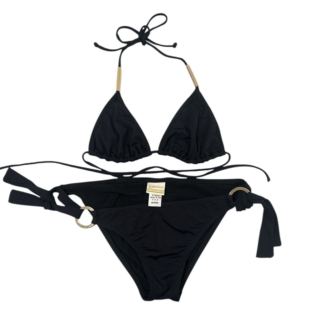 Vintage L*Space Bikini Black with Gold Hardware Medium